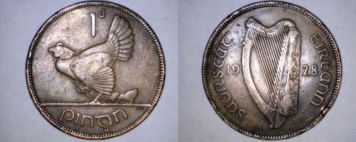 1928 Irish 1 Penny World Coin - Ireland