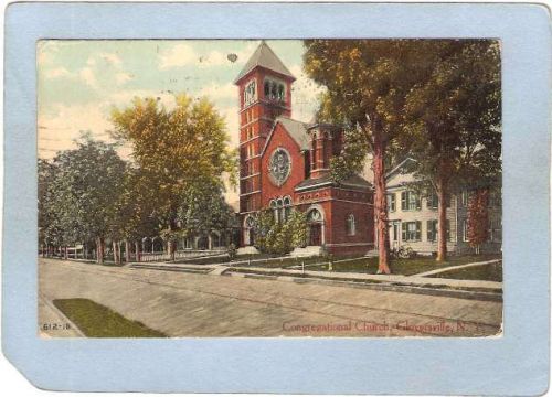 New York Gloversville Congregational Church Street Scene w/Trolley Track n~2001