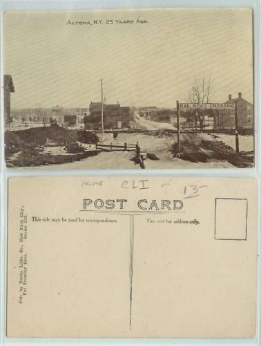 New York Altona 25 Years Ago RR Crossing Snow Covered Ground Old Buildings~148