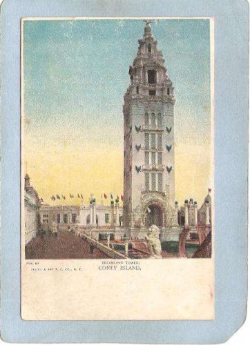 New York Coney Island Amusement Park Postcard Dreamland Tower w/Silver Spa~411