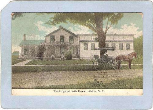 New York Alden The Original Bath House Street Scene w/Horse & Wagon ny_box~2343