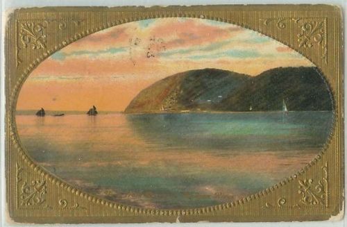 New York View From Narrows Hudson River Gold Framed View of Hudson River~208