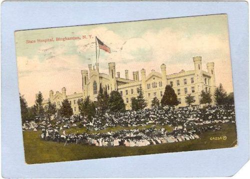 New York Binghamton State Hospital Large Gathering On Front Lawn ny_box2~596