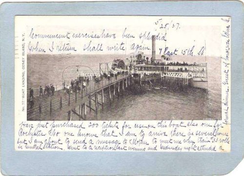 New York Coney Island Amusement Park Postcard Boat Landing Coney Island Un~350