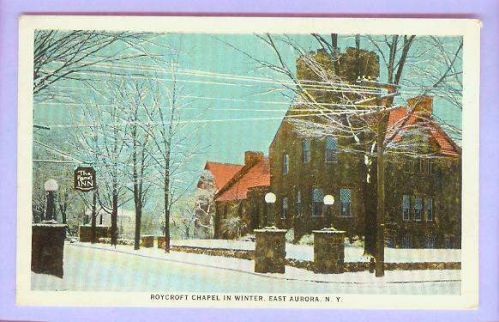 New York East Aurora Roycroft Chapel In Winter Snow Scene View Large Old B~53