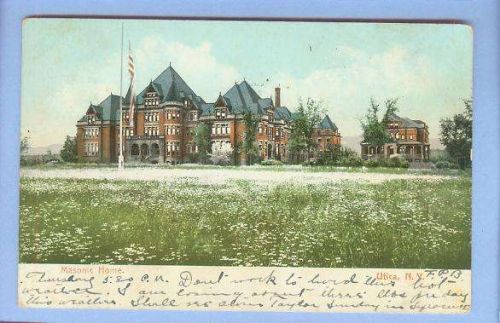 New York Utica Masonic Home View Across Large Lawn w/White Flowers Large O~128