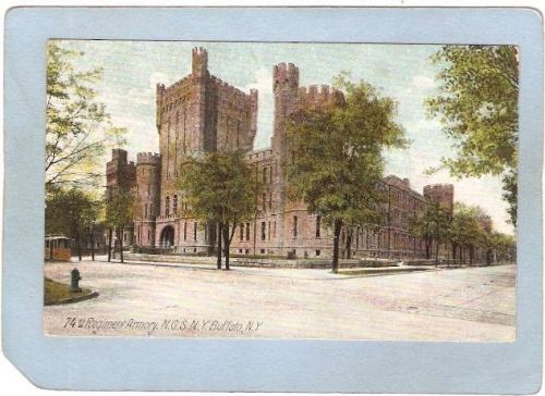 New York Buffalo 74th Regiment Armory N G S Street Scene Intersection w/Tr~2779