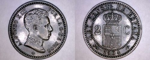 1904(04) Spanish 2 Centimo World Coin - Spain