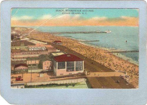 New York Coney Island Amusement Park Postcard Beach Boardwalk & Pier top_b~337