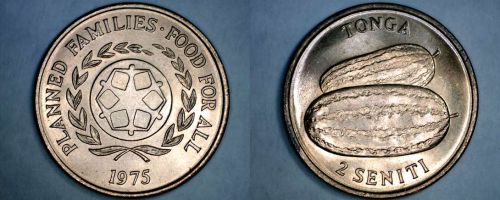 1975 Tonga 2 Seniti World Coin - Watermelons