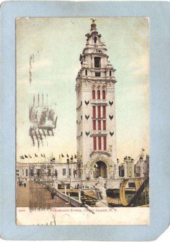 New York Coney Island Amusement Park Postcard Dreamland Tower w/Silver Spa~407