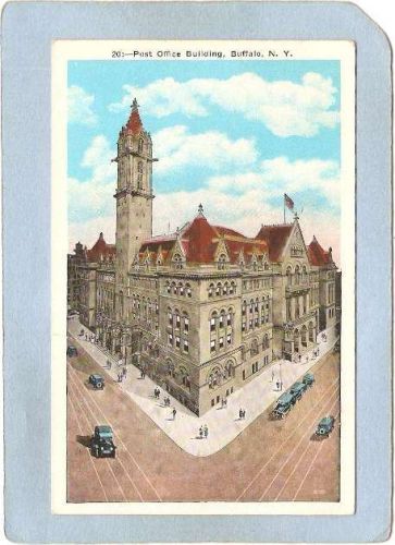 New York Buffalo Post Office Building Street Scene Intersection w/Trolley ~2734