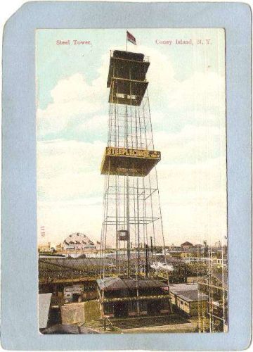 New York Coney Island Amusement Park Postcard Steel Tower Steeplechase Par~387