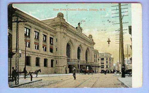 New York Albany New York Central Station Street Scene View Large Stone Sta~207