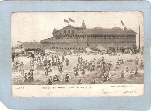 New York Coney Island Amusement Park Postcard Beach Bathing Balmer's Bath ~347