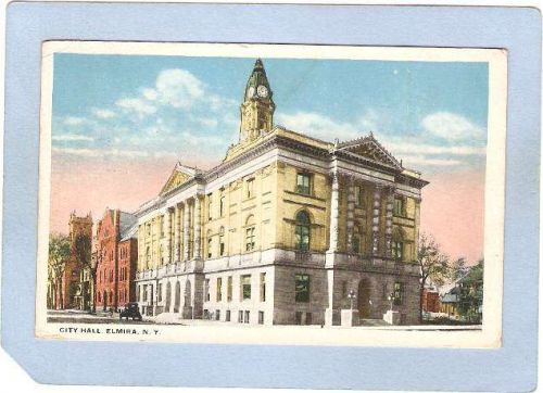 New York Elmira City Hall Street Scene Intersection w/Old Car ny_box3~1088