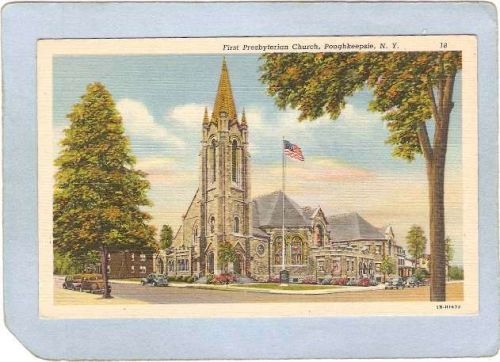 New York Poughkeepsie First Presbyterian Church Street Scene Intersection ~2257