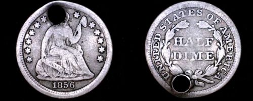 1856-P Seated Liberty Silver Half Dime - Holed