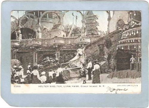 New York Coney Island Amusement Park Postcard Luna Park Helter Skelter Sli~435