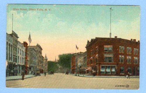 New York Glens Falls Glen St Street Scene Intersection w/Trolley Tracks an~396