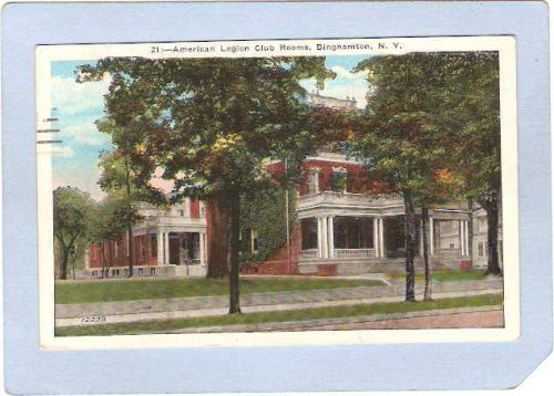 New York Binghamton American Legion Club Rooms Tree Lined Street Scene ny_~598