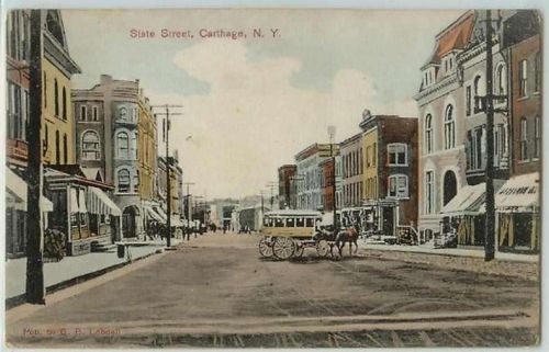 New York Carthage State Street Unpaved Road w/Old Buildings and Horse and ~217