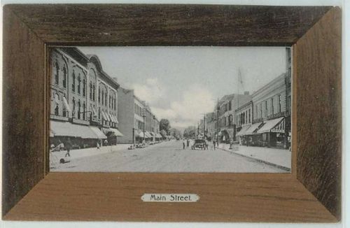 New York Dansville Main StBrown Framed Street Scene Unpaved Road w/Old Car~233