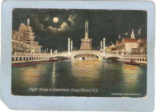 New York Coney Island Amusement Park Postcard Dreamland Night Scene top_bo~397