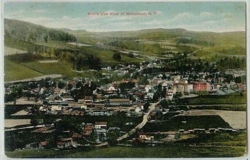 New York Worcester Birds Eye View Long View Of Village and Mountains~290