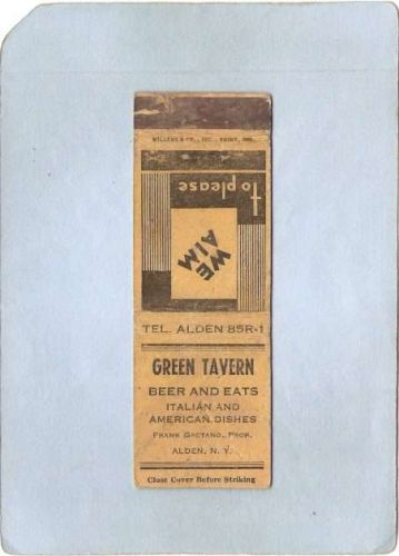 New York Alden Matchcover Green Tavern w/Very Low Phone Number ny_box4~2344