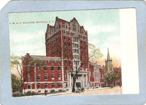 New York Buffalo Y M C A Building Street Scene w/Old Cars ny_box4X1~2754