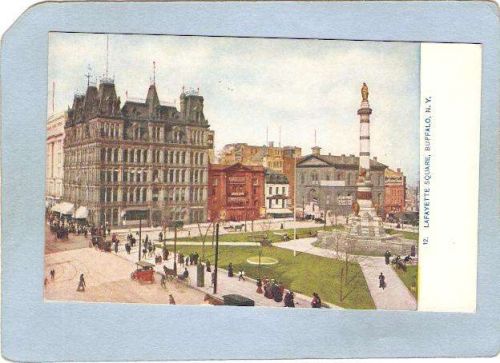 New York Buffalo Lafayette Square Street Scene w/Old Cars & Horses & Wagon~2593