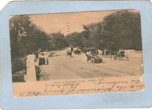 New York Buffalo Drive At Delaware Park w/Horses & Wagons & Old Car ny_box~2546
