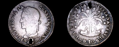 1859-PTS F.J. Bolivian 8 Soles World Silver Coin - Bolivia - Holed