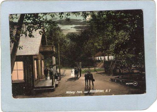New York Middletown Amusement Park Postcard Midway Park At NIght top_box1~140