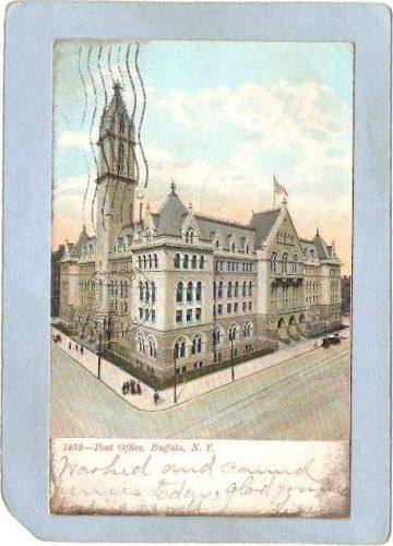 New York Buffalo Post Office Street Scene Intersection w/Horses& Wagons Un~2864