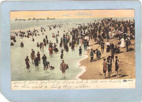 New York Brighton Beach Amusement Park Postcard Bathing At Brighton Beach ~317