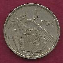 Spain 5 PESETA 1957 Coin --