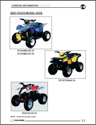 2003 Polaris Scrambler 50 / 90 Predator / Sportsman 90 Service Repair Manual CD