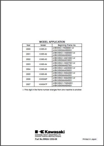 2000-2007 Kawasaki KX65 Service Workshop Repair Manual CD .. - KX 65