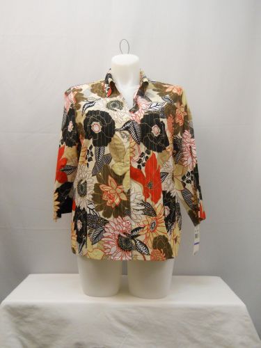 Alfred Dunner Floral 3/4 Sleeves Collared Neck Button Down Shirt Size 18
