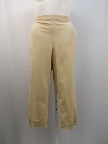 Alfred Dunner Tan Jeweled Cuffs Elastic Back Straight Legs Capris Size 20