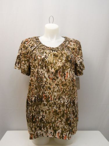 White Stag Women’s Tunic Top Size XL Brown Animal Macrame Scoop Neck Pullover