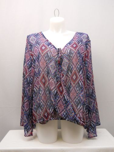 Derek Heart Women&rsquo;s Top Plus Size 3X Sheer Diamond Split Front Elastic Waist