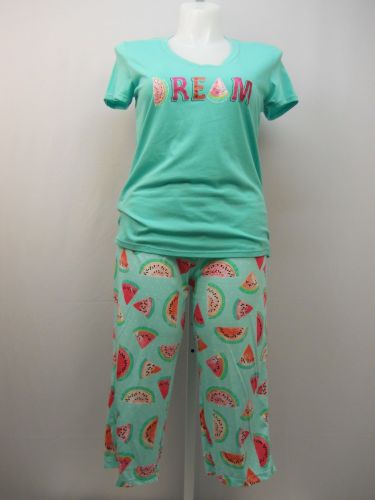 SIZE M Women 2PC Knit PJs Set SECRET TREASURES Mint Dream Short Sleeve Crop Pant