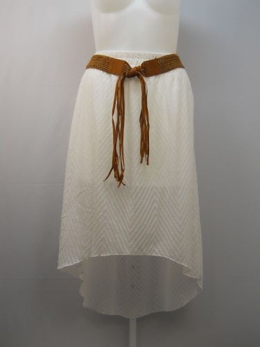 SIZE XL Womens Asymmetrical Bohemian Skirt NO BOUNDARIES Solid Cream Lined Belt