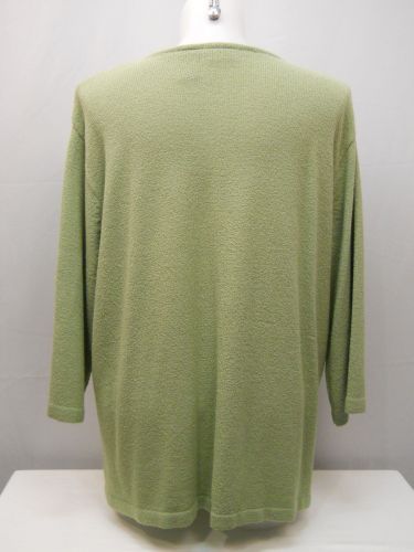 PLUS SIZE 26 28W Womens Sweater WHITE STAG Solid Green V Neck Quarter Sleeves