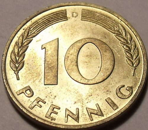 Rare Unc Germany 1950-D 10 Pfennig~Special Price~Free Shipping*