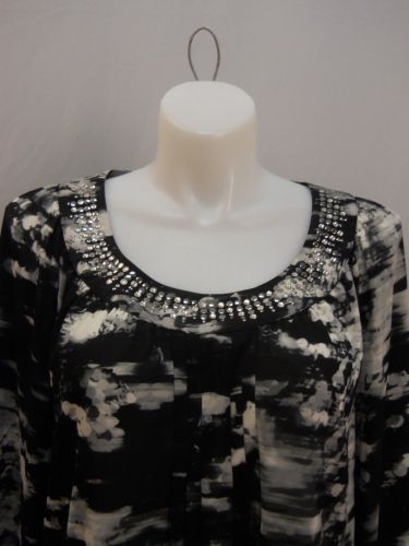 Alfani Geometric Studded Cuffs Long Sleeves Studded Scoop Neck Top Size 14W