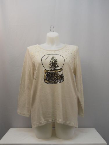 Style & Co Women&rsquo;s Ivory Ugly Christmas Embellished Pullover Knit Top Size 1X